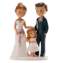 Figura Bolo Casamento Noivos com Menina 16cm