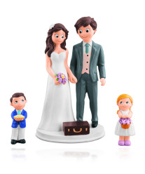 Figura Bolo Casamento Noivos com Meninos 18cm