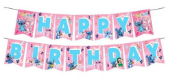 Grinalda Banner Happy Birthday Stitch Pink