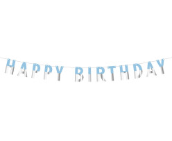 Grinalda Happy Birthday Azul Prateado