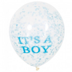 Pack 6 balões 12 polegadas Azul com Confettis It´s a Boy
