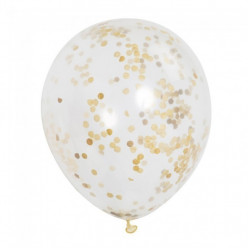 Pack 6 balões 12 polegadas Dourado com Confettis