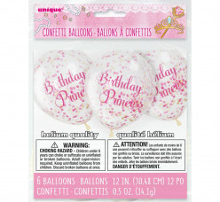 Pack 6 Balões Látex Birthday Princess Confettis