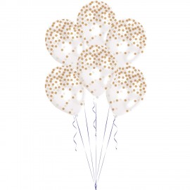 Pack 6 balões Latex Confetti Impresso Dourado