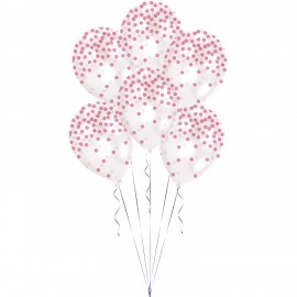 Pack 6 balões Latex Confetti Impresso Rosa