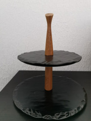 Prato 2 Níveis em Porcelana e Bambu