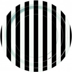 Pratos Riscas Preto e Branco 18cm – 8 Und