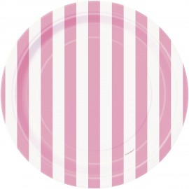 Pratos Riscas Rosa e Branco 18cm – 8 Und