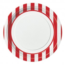 Pratos Riscas Vermelho e Branco 23cm – 8 Und