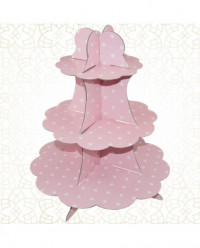 Stand 3 andares Cupcakes Rosa com Bolinhas