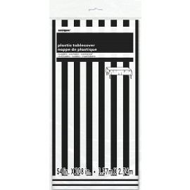 Toalha plástica festa Riscas Pretas e Brancas