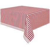 Toalha plástica festa Riscas Vermelhas e Brancas