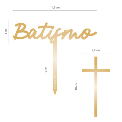 Topper Bolo Batismo + Cruz Ouro