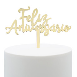 Topper Ouro Feliz Aniversário