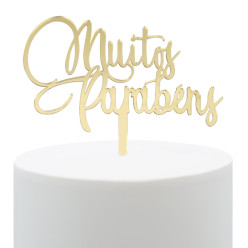 Topper Ouro Muitos Parabéns