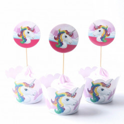 Toppers + Invólucros Cupcakes Unicórnio Mágico