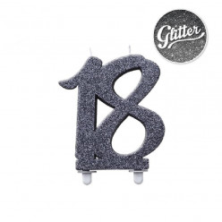 Vela Aniversário 18 anos Preta Glitter