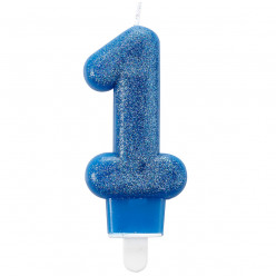 Vela Aniversário Azul com Glitter Nº1
