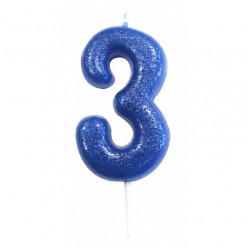 Vela Aniversário Azul Glitter Nº 3