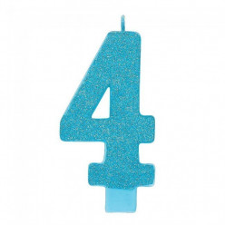 Vela Aniversário Azul Turquesa com Glitter Nº4 13cm