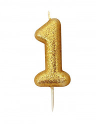 Vela Aniversário Gold Glitter Nº 1