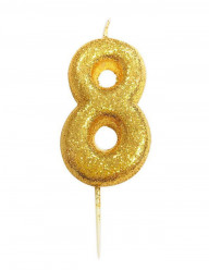 Vela Aniversário Gold Glitter Nº 8