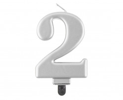 Vela Aniversário Nº2 Prateada Metalizada