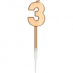 Vela Aniversário Nº3 Metálica Bronze 14cm
