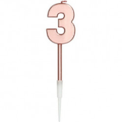 Vela Aniversário Nº3 Metálica Rose Gold 14cm