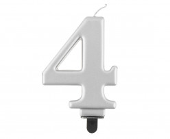 Vela Aniversário Nº4 Prateada Metalizada