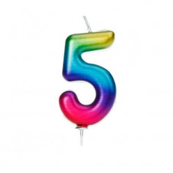 Vela Aniversário Nº5 Metálica Rainbow