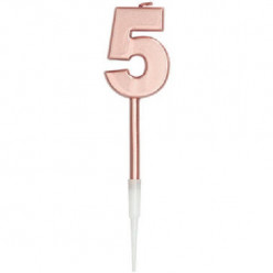 Vela Aniversário Nº5 Metálica Rose Gold 14cm