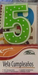 Vela Aniversário Nº5 Verde Bolinhas