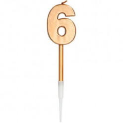Vela Aniversário Nº6 Metálica Bronze 14cm