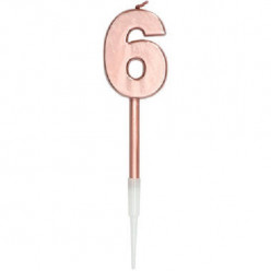 Vela Aniversário Nº6 Metálica Rose Gold 14cm