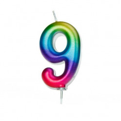 Vela Aniversário Nº9 Metálica Rainbow