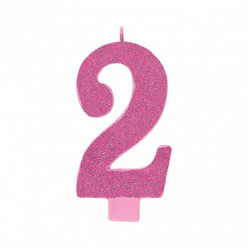 Vela Aniversário Rosa com Glitter Nº2 13cm