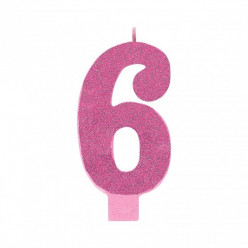 Vela Aniversário Rosa com Glitter Nº6 13cm