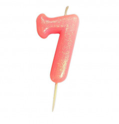 Vela Aniversário Rosa Glitter Nº 7