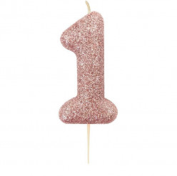 Vela Aniversário Rose Gold Glitter Nº 1