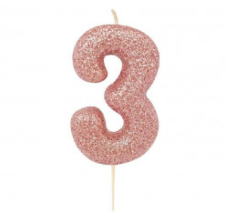 Vela Aniversário Rose Gold Glitter Nº 3