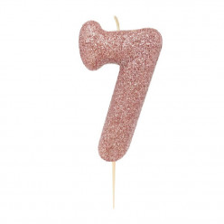 Vela Aniversário Rose Gold Glitter Nº 7