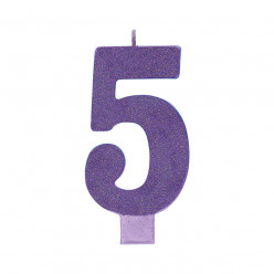 Vela Aniversário Roxo com Glitter Nº5 13cm