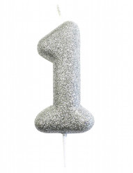Vela Aniversário Silver Glitter Nº 1