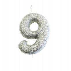 Vela Aniversário Silver Glitter Nº 9