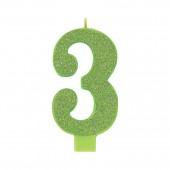 Vela Aniversário Verde c Glitter Nº3 13cm