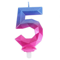 Vela Número 5 Diamante Azul e Fúcsia 7,7cm