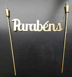 Vela Topper de Bolo Parabéns 27cm Dourada